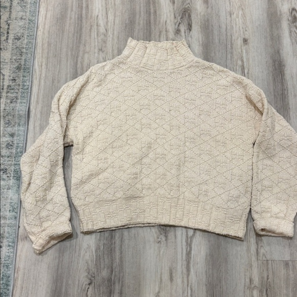 Vintage Cream Knit Turtleneck Sweater 100% cotton beige size medium